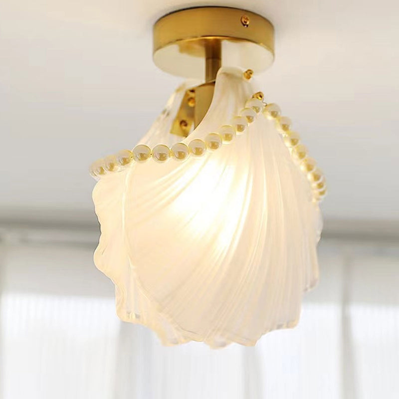 French Light Luxury Petal Pearl Glass 1-Light Flush Mount Ceiling Light