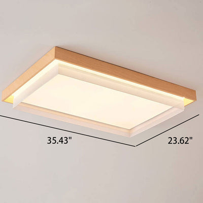 Nordic Wood Grain Rectangular/ Round LED Tatami Flush Mount Ceiling Light