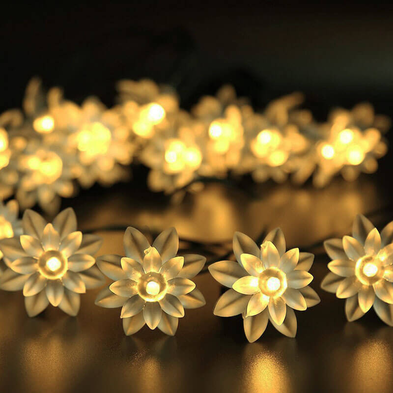 Solar Lotus String Lights Patio Outdoor Decorative Multicolor String Lights