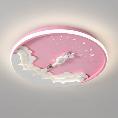 Modern Creative Cartoon Rocket Round LED Kids Flush Mount Ceiling Light