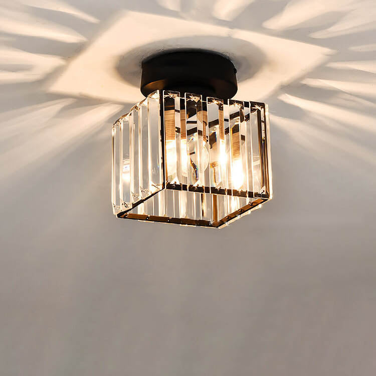 Moderne Luxus Rund Quadrat Trapez Hexagonal Eisen Kristall Glas 1-Licht Semi-Flush Mount Deckenleuchte 