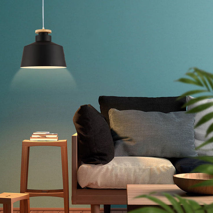Lámpara Colgante de 1 Luz con Cúpula de Cono de Madera y Aluminio Simple Nórdico 