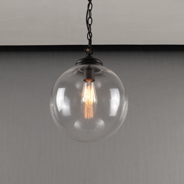 Contemporary Industria Clear Glass Iron Orb 1-Light Pendant Light For Living Room