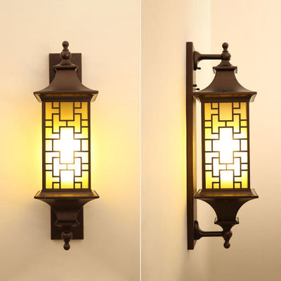 Outdoor Chinese Square Lantern Cage Waterproof 1-Light Wall Sconce Lamp