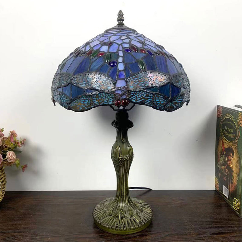 Lampe de table à 1 lumière en verre teinté en alliage Tiffany 