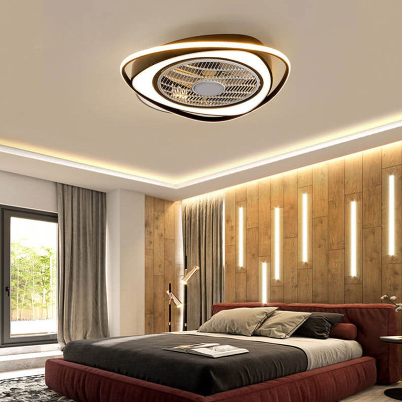 Nordic Simple Crystal Round Frame Design LED Flush Mount Ceiling Fan Light