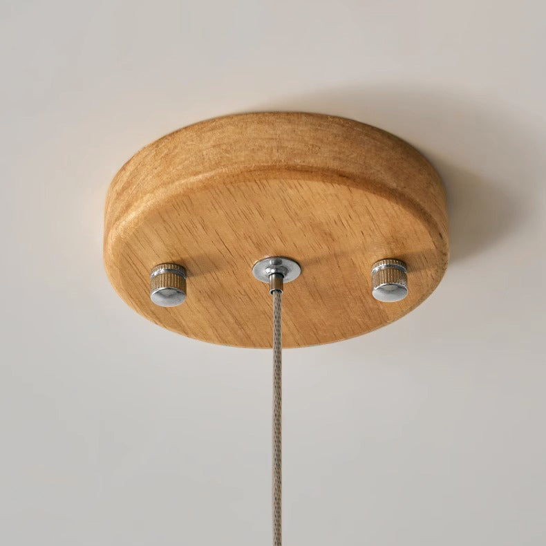 Traditional Japanese Imitation Wood Grain PE Corrugated Shade LED Pendant Light For Living Room