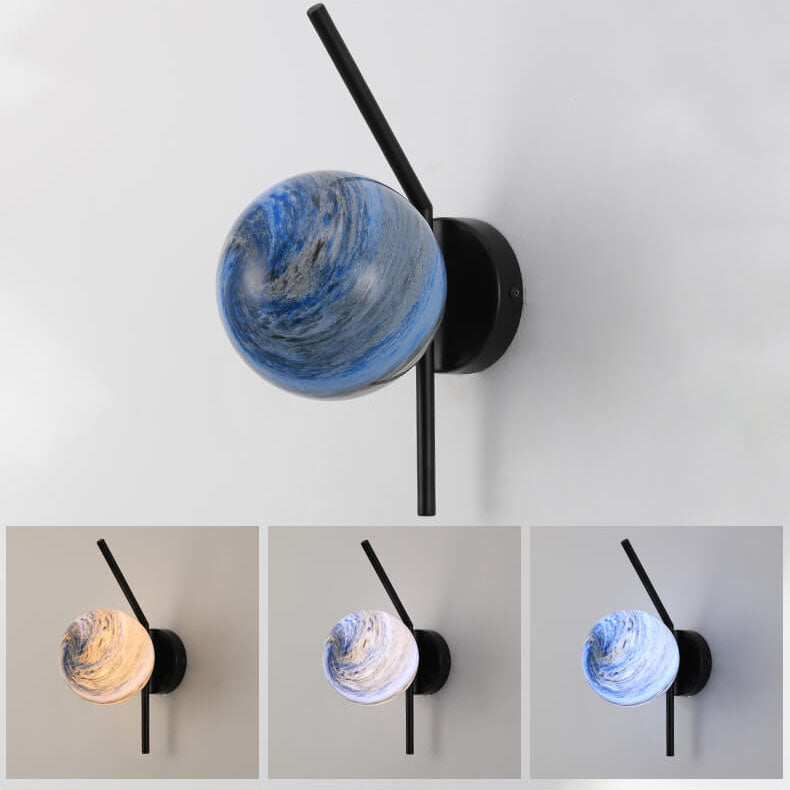 Modern Creative Planet Glass Eisen gebogener Arm 1-Licht Wandleuchte