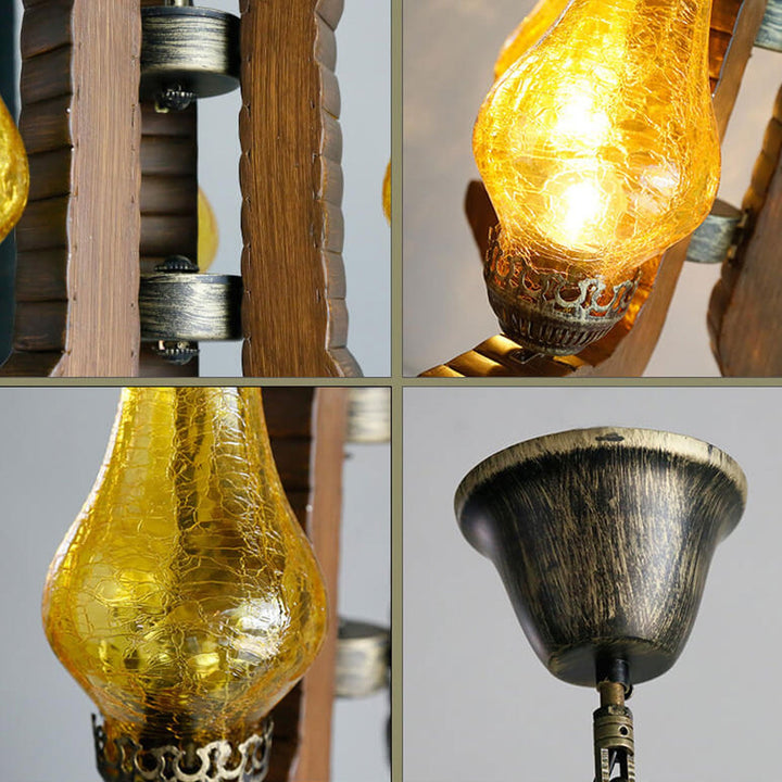Industrielle Massivholz Antik-Design 3-Licht Kronleuchter 