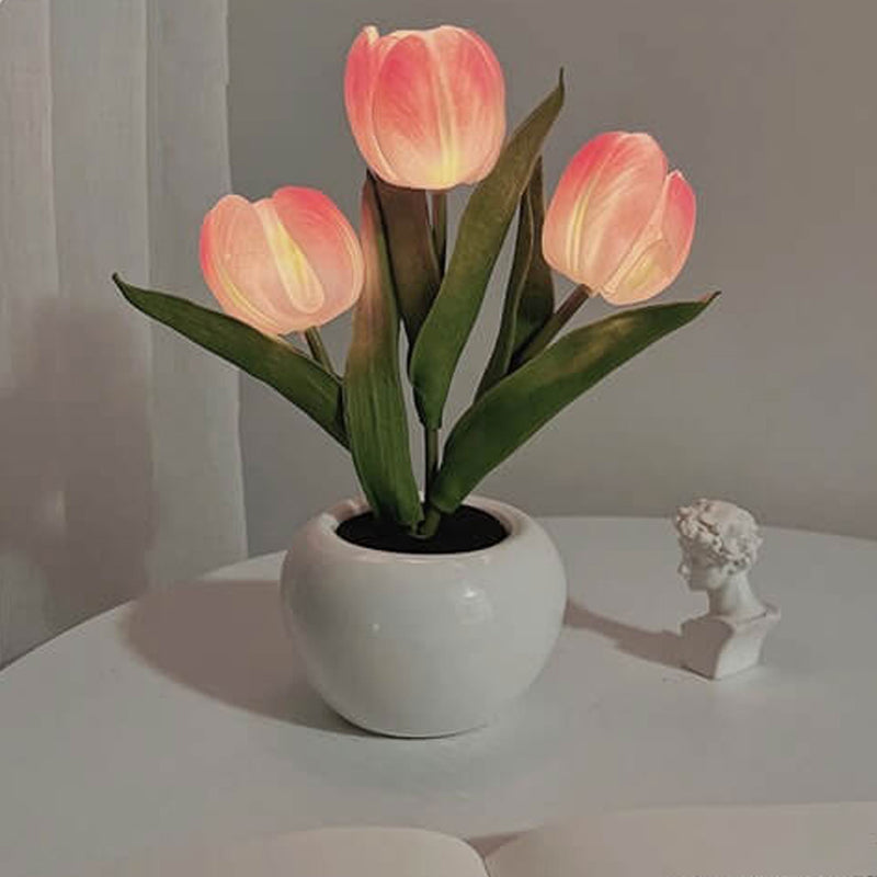 Lampe de Table LED Ambiante Décorative Bouquet de Fleurs Simulées Tulipe 