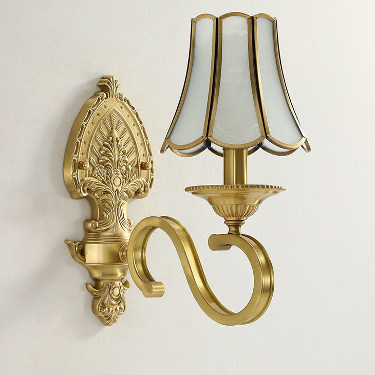 European Light Luxury Vintage All Brass Glass 1/2-Light Wall Sconce Lamp