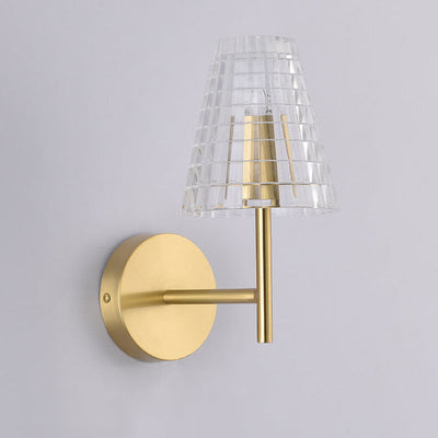 Modern Luxury Textured Glass Cone Brass 1-Light Wall Sconce Lamp