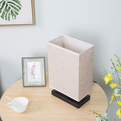 Modern Simplicity Rectangular Linen Fabric Black Iron Base 1-Light Table Lamp For Bedroom