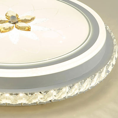 European Crystal Round Flower Design LED Flush Mount Ceiling Light