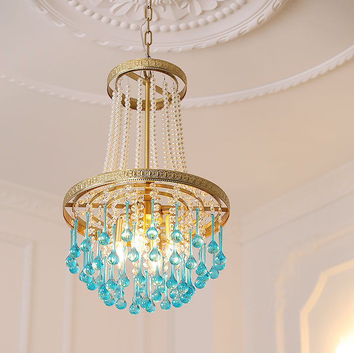 Lámpara de araña ovalada multicapa de cristal y hierro de lujo contemporáneo de 4 luces para sala de estar y dormitorio 