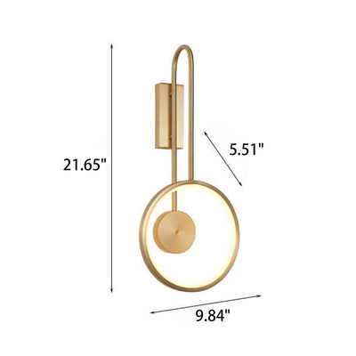 Leichte Luxus-Vollkupfer-Kreis-LED-Wandleuchte mit gebogenem Arm