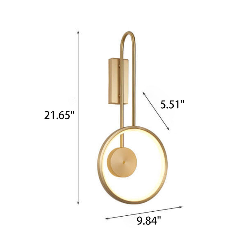 Leichte Luxus-Vollkupfer-Kreis-LED-Wandleuchte mit gebogenem Arm