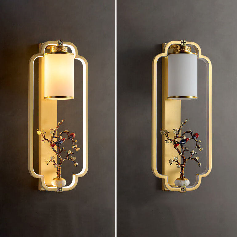 Aplique de pared LED con nudo de anillo de jade de latón chino moderno 