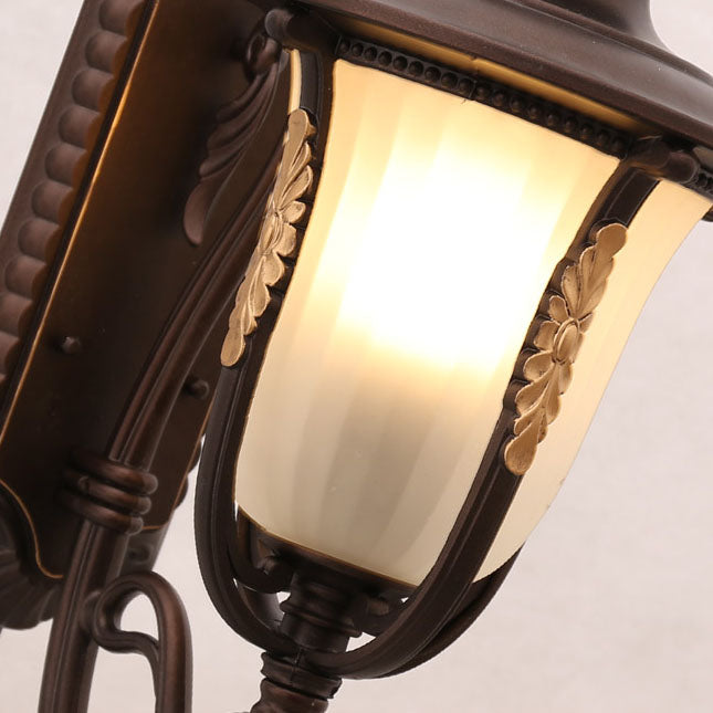 Traditional Vintage Coffee Gilded Aluminum Glass 1-Light Waterproof Wall Sconce Lamp