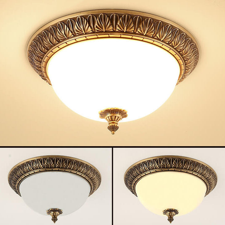 Modern Imitation Marble All Copper Circular 1-Light Flush Mount Ceiling Light