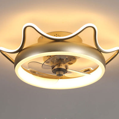 Nordic Light Luxury Round Wrought Iron LED Flush Mount Ceiling Fan Light