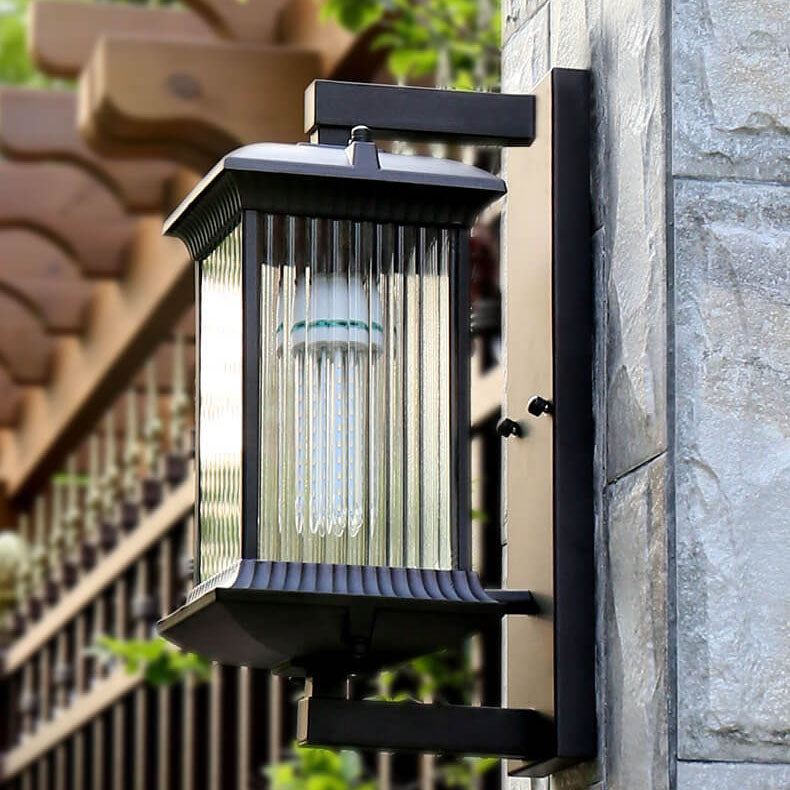 Aplique de pared exterior impermeable moderno y minimalista de aluminio y vidrio cuadrado de 1 luz para jardín 