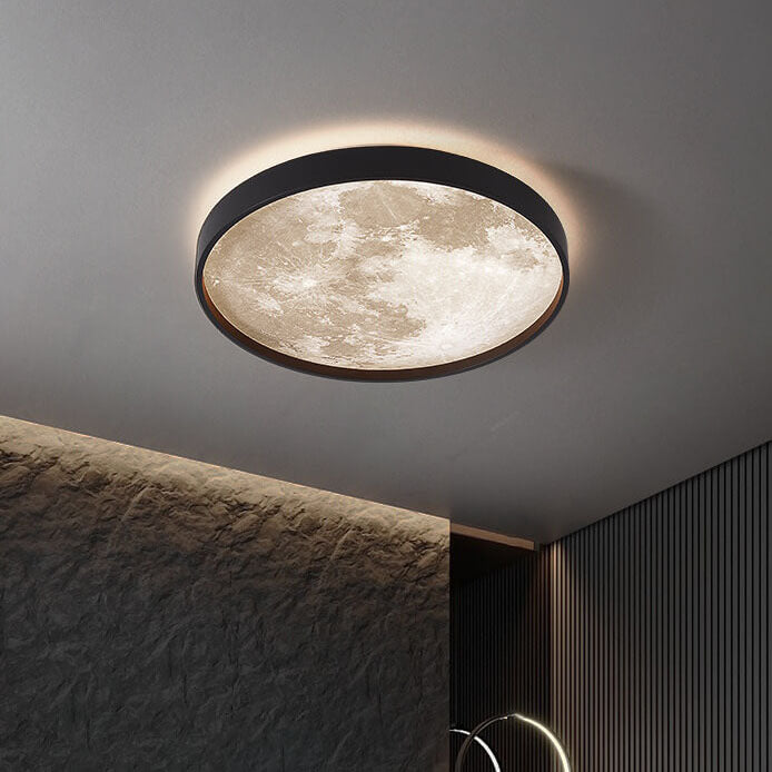 Modern Minimalist Moon Round Iron Acrylic LED Flush Mount Ceiling Light for Living Room