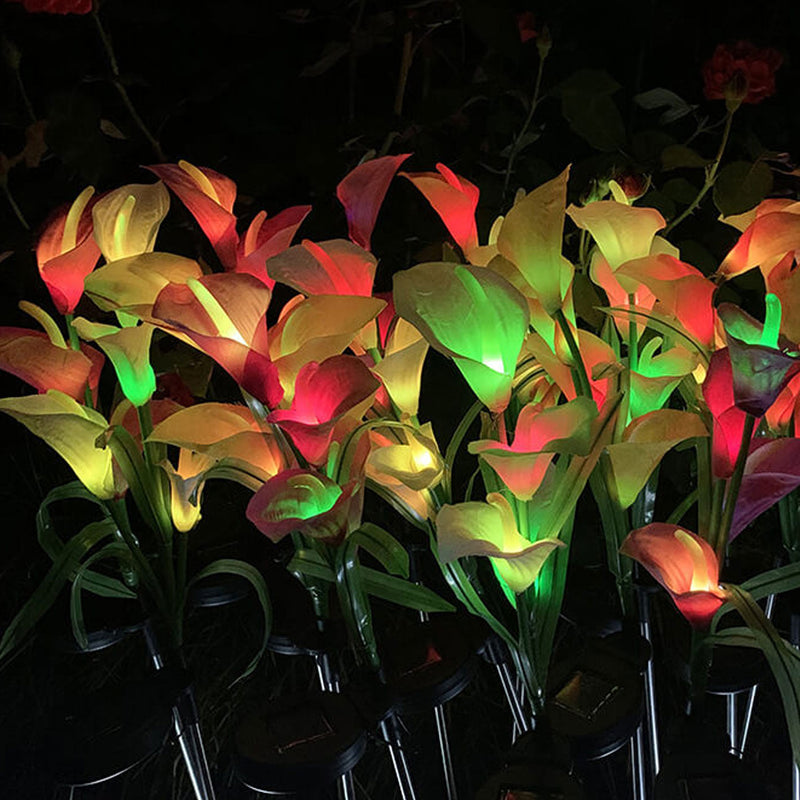 Moderne Solarpferdeschuhblume Bunte 4 LED Outdoor Garten Bodenstecker Landschaftslicht 