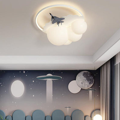 Modern Kids Cloudy Airplane Iron Resin Rotomolded LED Flush Mount Ceiling Light