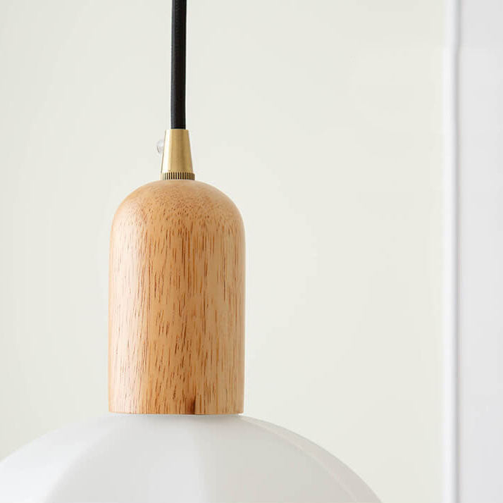 Suspension Luminaire 1 Lumière en Noyer Moderne avec Abat-Jour en Verre Vintage 