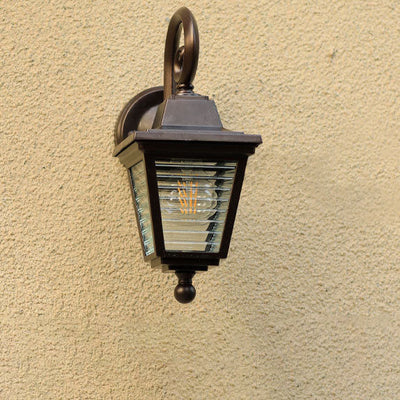 European Outdoor Striped Glass Square Cage 1-Light Wall Sconce Lamp