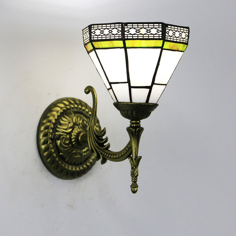 European Tiffany Square Stained Glass 1-Light Wall Sconce Lamp