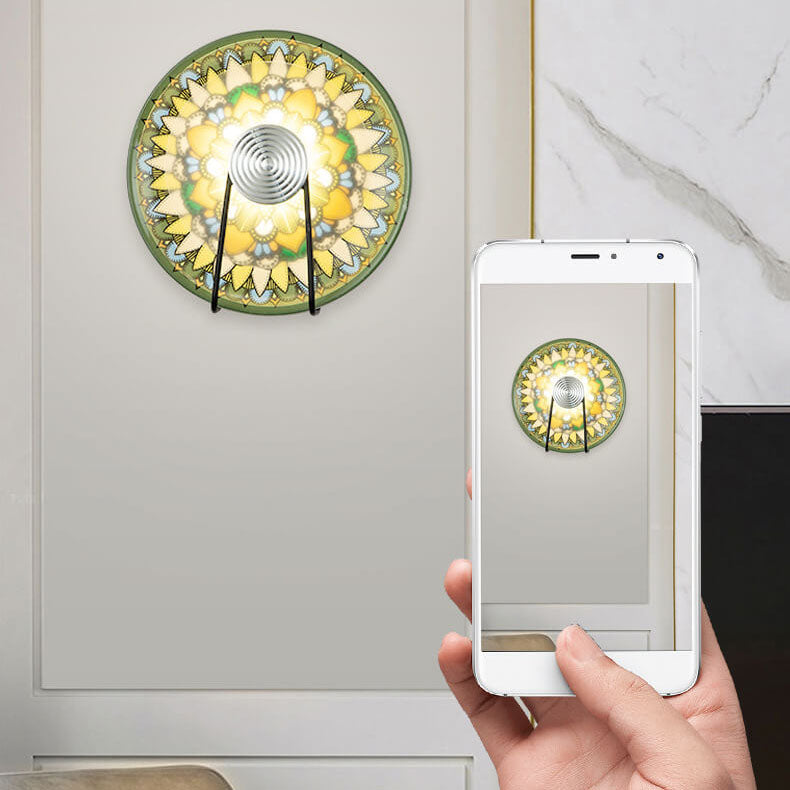 مصباح حائط LED أكريليك مستدير من الحديد المطاوع بتصميم صيني عتيق 