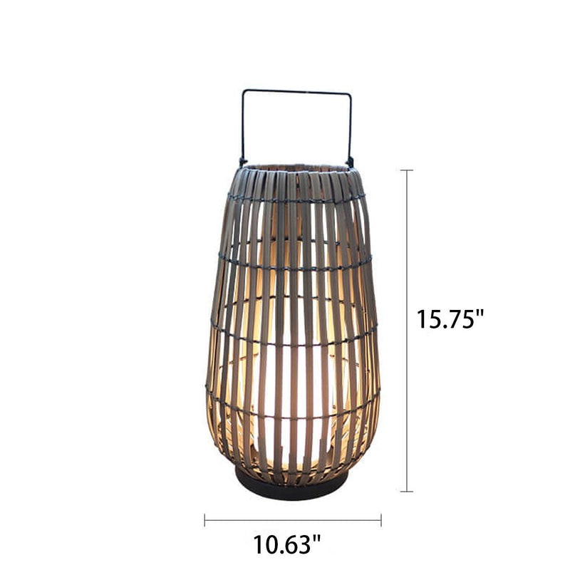 Modern Rattan Weaving Oval Cage Outdoor Patio Waterproof Floor Lamp