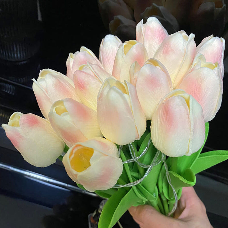 Lámpara de Mesa LED con Decoración de Flor de Tulipán Estilo Tiffany 