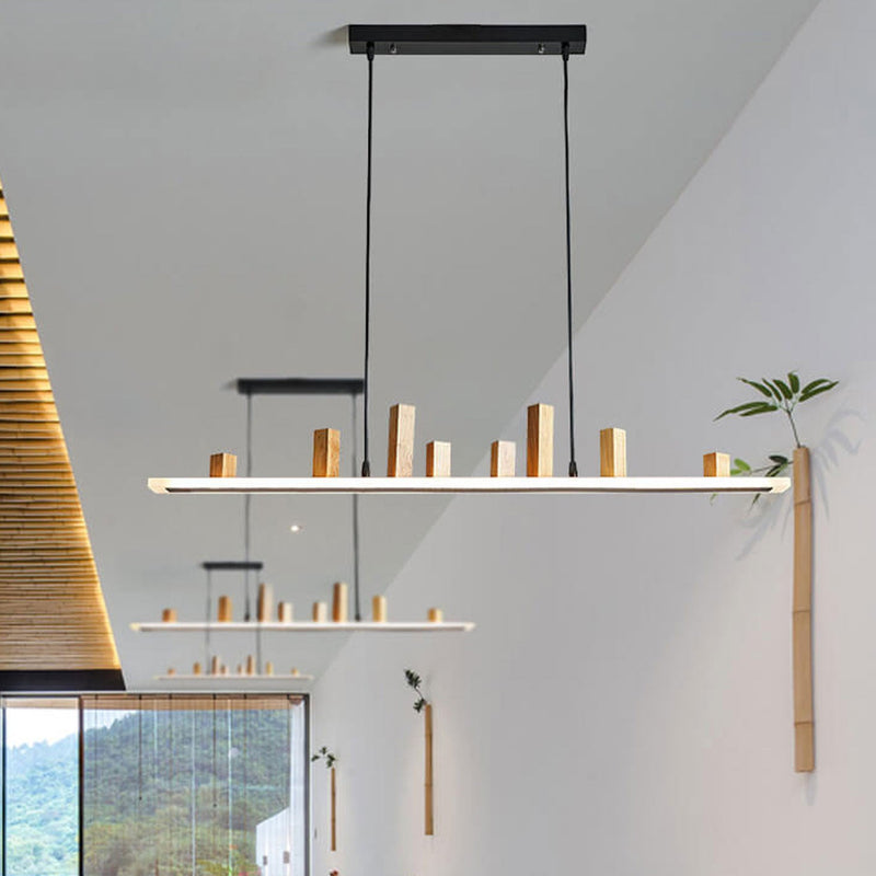 Nordic Minimalist Wooden Block Long Strip Island Light LED Chandelier