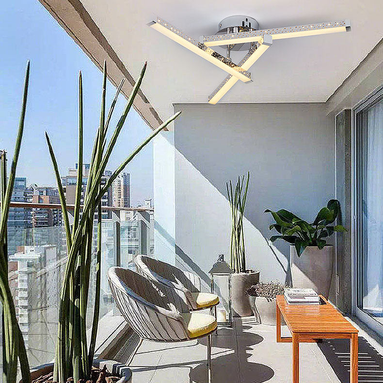 Modern Minimalist Stainless Steel Iron Triangular Hollow LED Semi-Flush Mount Ceiling Light For Living Room &amp; Bedroom