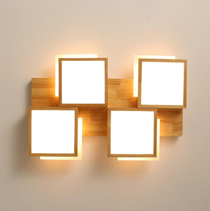 Nordic Simple Solid Wood Square LED Flush Mount Light