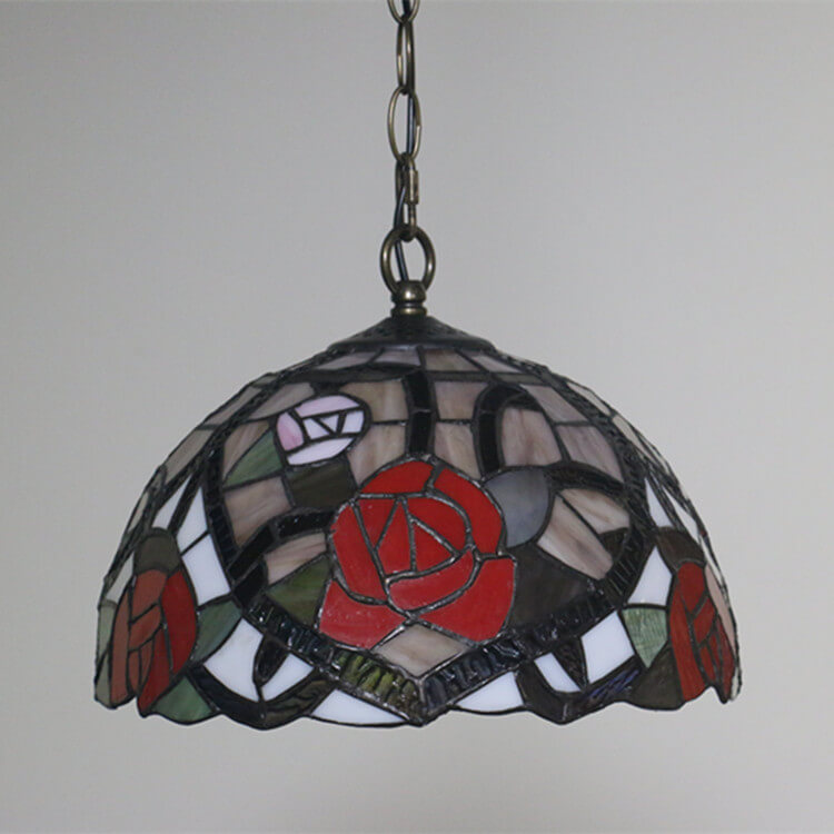 Cúpula de Vidrio Tiffany Europea con Vitral, Lámpara Colgante de 1 Luz 