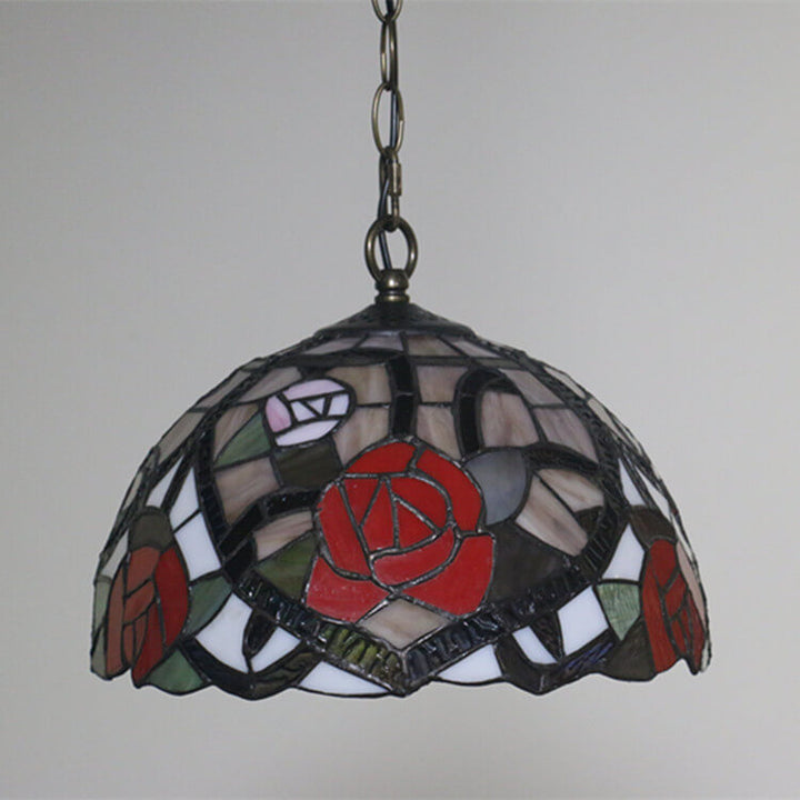 Cúpula de Vidrio Tiffany Europea con Vitral, Lámpara Colgante de 1 Luz 