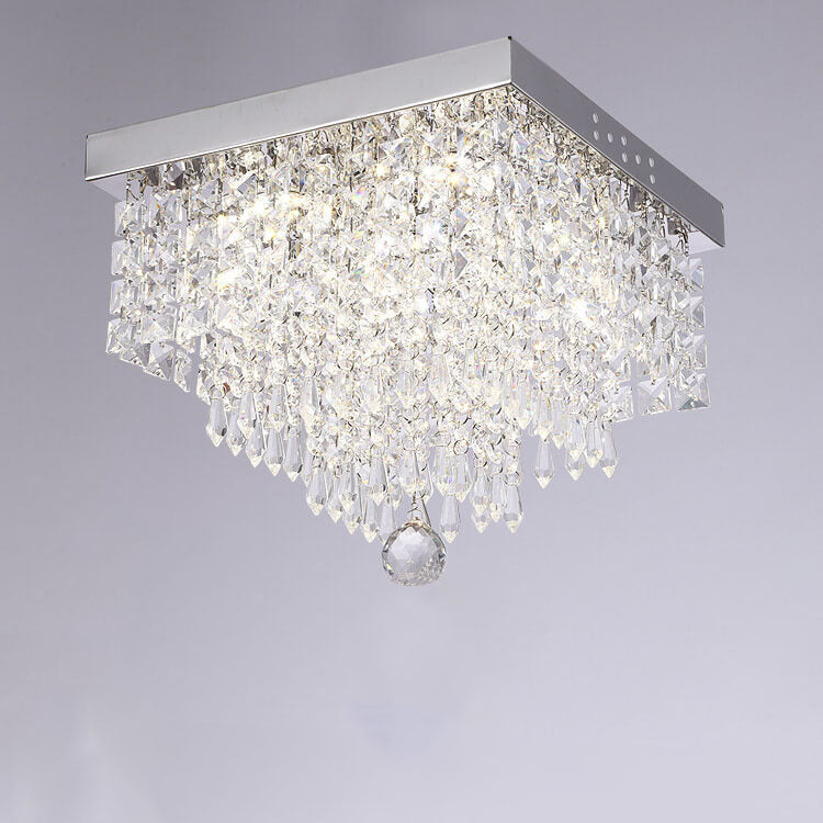 Modern Light Luxury Square Stainless Steel Crystal Lampshade LED Flush Mount Ceiling Light