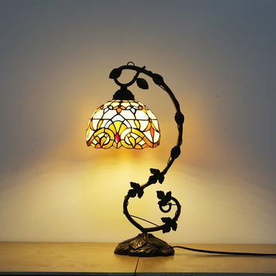 Tiffany Rustic Rose Stained Glass Vine Resin 1-Light Table Lamp