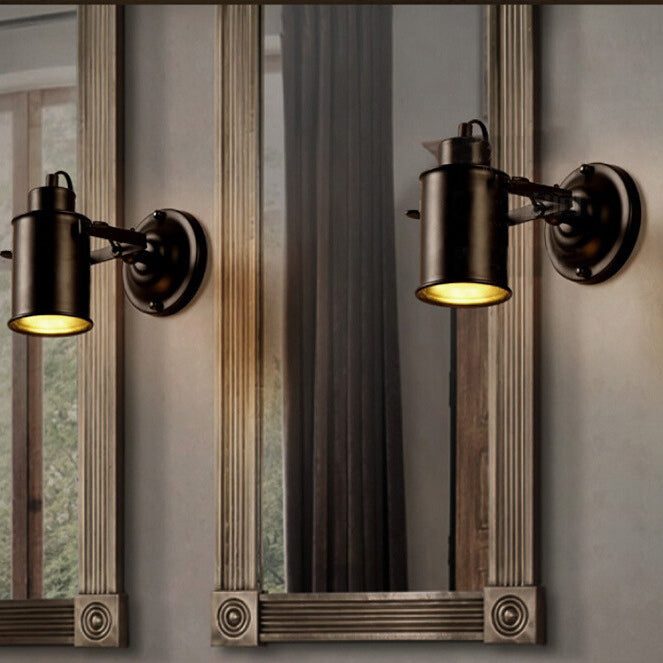 Lampe murale à un feu en fer cylindrique vintage traditionnel pour chambre 