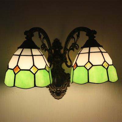 Vintage Tiffany Dome Stained Glass 2-Light Wall Sconce Lamp