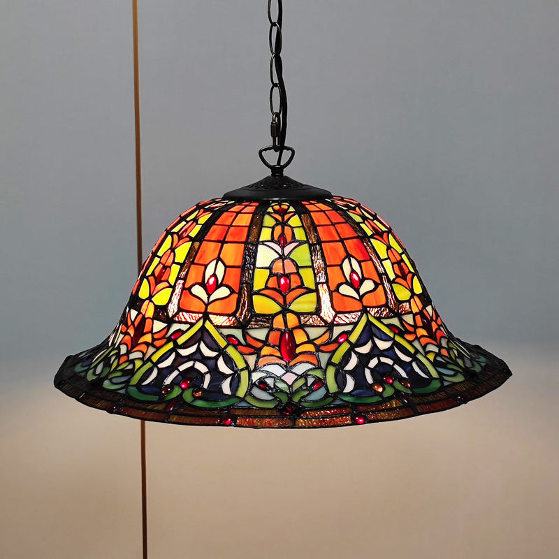 European Style Tiffany Dome Stained Glass Dragonfly Flower 2-Light Chandelier