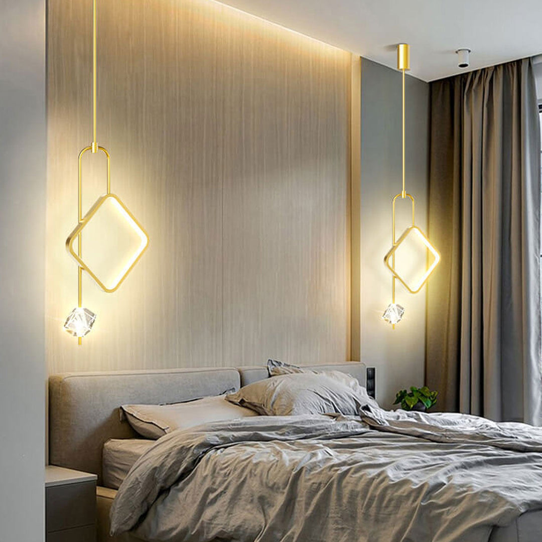 Modern Light Luxury Golden Diamond Geometric Crystal LED Pendant Light