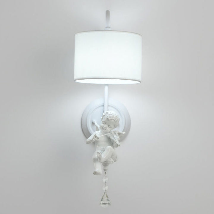 Modern Minimalist Angel Resin Round Fabric 1-Light Wall Sconce Lamp for Living Room