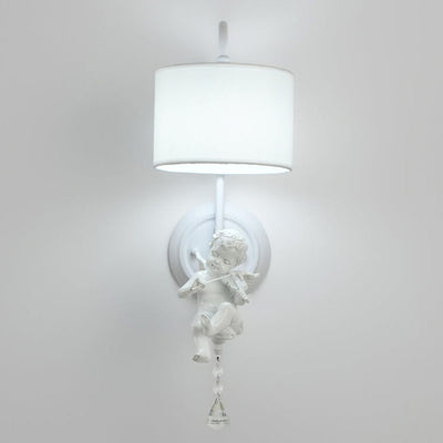 Modern Angel Resin Round Fabric 1-Light Wall Sconce Lamp