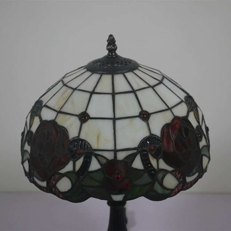European Tiffany Dragonfly Flower Stained Glass 1-Light Table Lamp