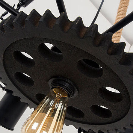 Zeitgenössischer industrieller Retro-Kronleuchter aus Schmiedeeisen und Hanfseil im Zahnrad-Design mit 7/9/11 Flammen für das Wohnzimmer 